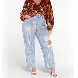 Patrick Starrr Fashion To Figure Colab Turn Up High Rise Sequin Jeans Size 22